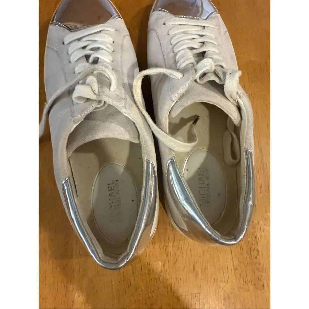 Michael Michael Kors White Leather Silver Toe Sneaker Shoes Size 7.5 - Picture 10 of 12